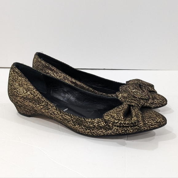 Something Bleu Women Black Gold Glitter Sparkly Flats Shoes Slip-On Bow Formal 8 - Picture 2 of 10